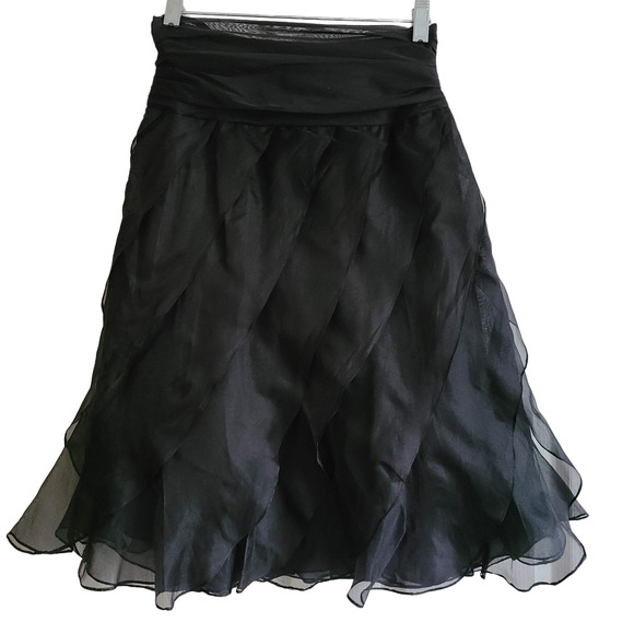 Tadashi Dresses & Skirts - TADASHI Black 100% Silk Diagonal Layered Skirt EP8657M Women's Size 0